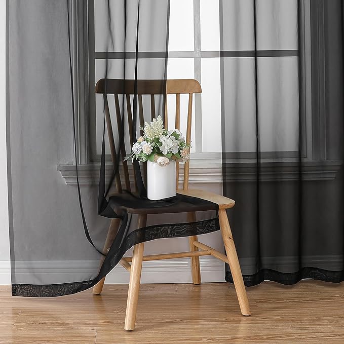 Chyhomenyc Black Sheer Curtains 96 inches Long Window Draperies 2 Panels, Solid Elegant Window Voile Panels/Drapes/Treatment/Backdrop for Bedroom Living Room Wedding Party Decor, 42 Wx96 L, 8FT L