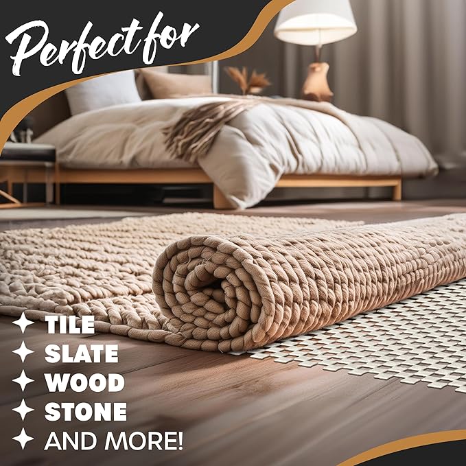 Nevlers 5'x7' White Anti Slip Rug Mat Non Skid Design | PVC Non Slip Rug Pads | Customizable Open Weave Rug Pad for Hardwood Floors