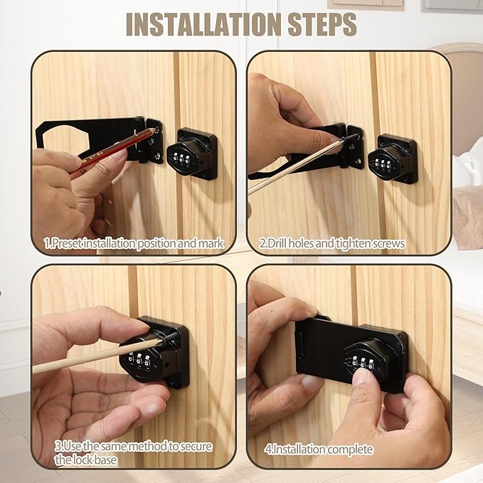 Password Rotary Hasp Locks, Digit Combination Lock Door Security Slide Latch Door Lock for Drawers, File Cabinets, Cabinets, Interior Doors, Barns, Garage Doors, Fence (4 Inch)
