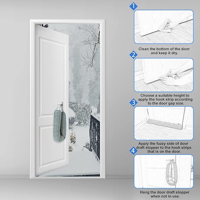 NABOWAN Weighted Door Draft Stopper - Triangular Gap Filler Blocks Bottom Up to 3”, Under Door Draft Blocker Reduce Hot Cold Air Wind Noise for Easy Install, Save Energy, Home Room Essentials, 30”Gray