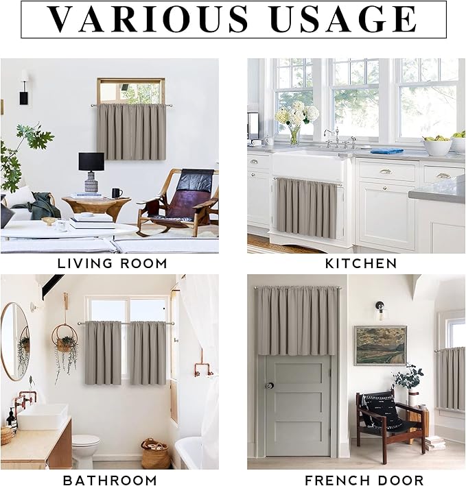RYB HOME Small Window Curtains Blackout - Privacy Energy Saving Insulating Curtains Blinds for Bedroom Bathroom Basement Kids Nursery Kitchen, W 34 x L 48 inches, Sand, 2 Panels