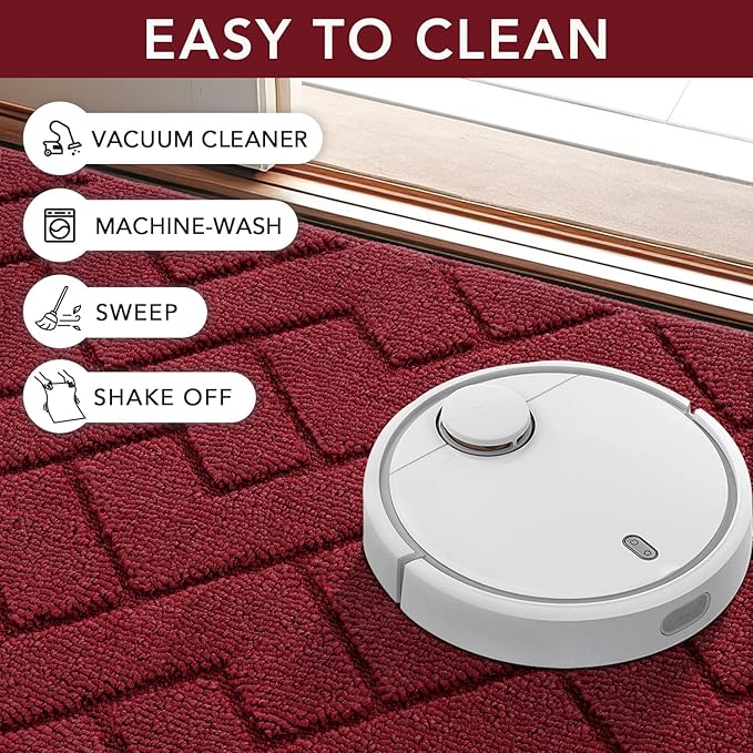 hicorfe Front Door Mat Outside Entrance,32"x40" Absorbent Muddy Dirt Resist Welcome Door Mats Outdoor Indoor,Stain and Fade Resistant,Non Slip Backing Entry Mat Doormat for Entryway(Red)