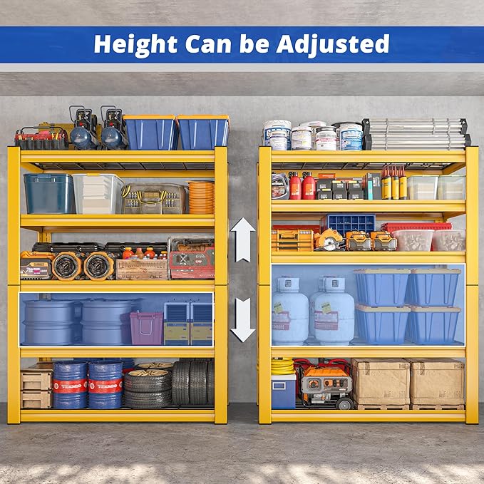 REIBII 72''H Garage Shelving 3010 LBS Storage Shelves Adjustable Metal Shelving 5 Tier Metal Shelves for Storage Industrial Shelf for Kitchen Pantry Warehouse Basement 72" HX35.5 WX16 D, 2 Pack