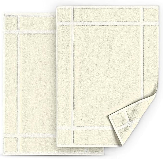 Pearl Linens Pack of 2 100% Cotton Bath Mat 18x25 inches, Soft & Absorbent Quick Dry Bathroom Mats Set, Not Bathroom Rugs, After Shower Mats, Bath Tub Mat, 687 GSM, Machine Washable, Ivory