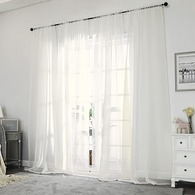 Chyhomenyc Ivory Sheer Curtains 84 Inches Long 2 Panels Set, Light Filtering Cream Voile Window Drapes for Bedroom Living Room, 42Wx84L Inch, Ivory, Set of 2