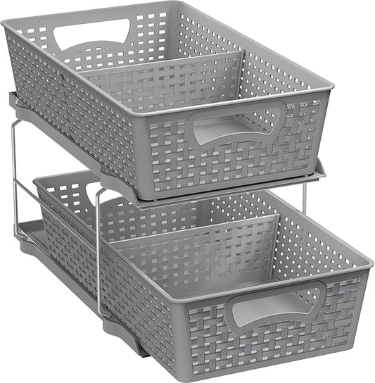 Simple Houseware 2 Tier Bathroom Organizer Tray Pull-Out Sliding Drawer/Under-Sink Storage, Grey