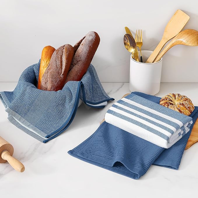 Homaxy Premium Kitchen Towels(18”x 28”, 3 Pack), Large Cotton 380 GSM Kitchen Hand Towels, Soft and Absorbent Terry Dish Towels, Multipurpose Tea Towel Set with Hanging Loop, Navy Blue