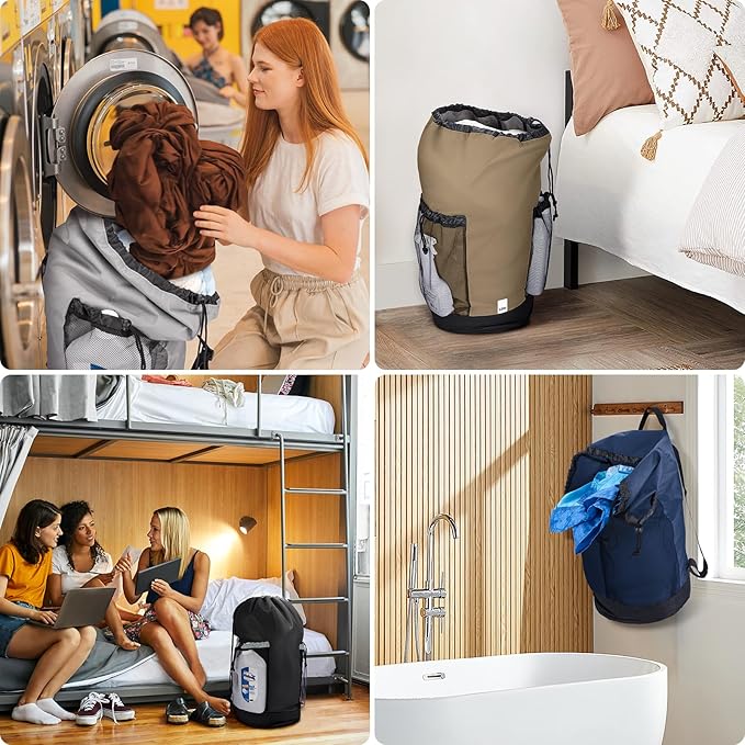 BALEINE 150L Laundry Bag Backpack, 900D Oxford Fabric Large Travel Laundry Bags with Shoulder Straps and 2 Mesh Pockets for College Dorm, Apartment, Laundromat (Dark Grey, 150L)
