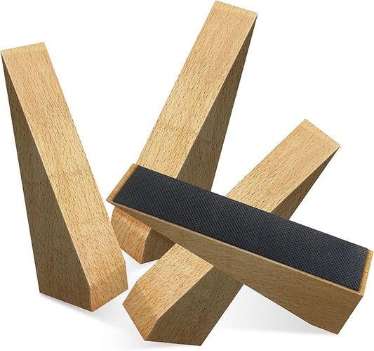 4 Pack Wooden Door Stop - Non-Slip Door Stoppers for Floor - Door Wedges for All Door Types and Surfaces - Each Door Stopper 2inch Thick, 6.3inch Long with Rubber
