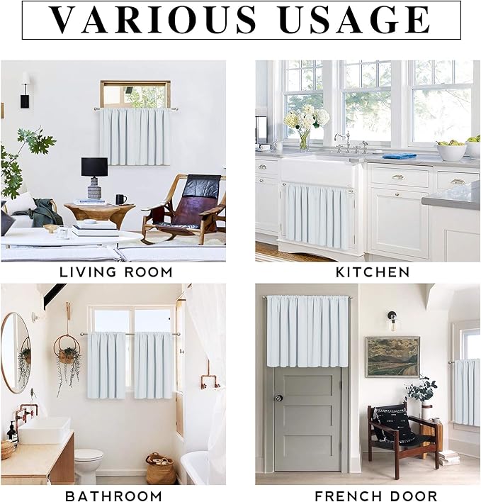 RYB HOME Short Curtains for Living Room Blackout Portable Blinds Shades for Bedroom Bathroom Basement Garage RV Camper Windows, 34 inches Width x 36 inches Length, Grayish White, 2 Pcs