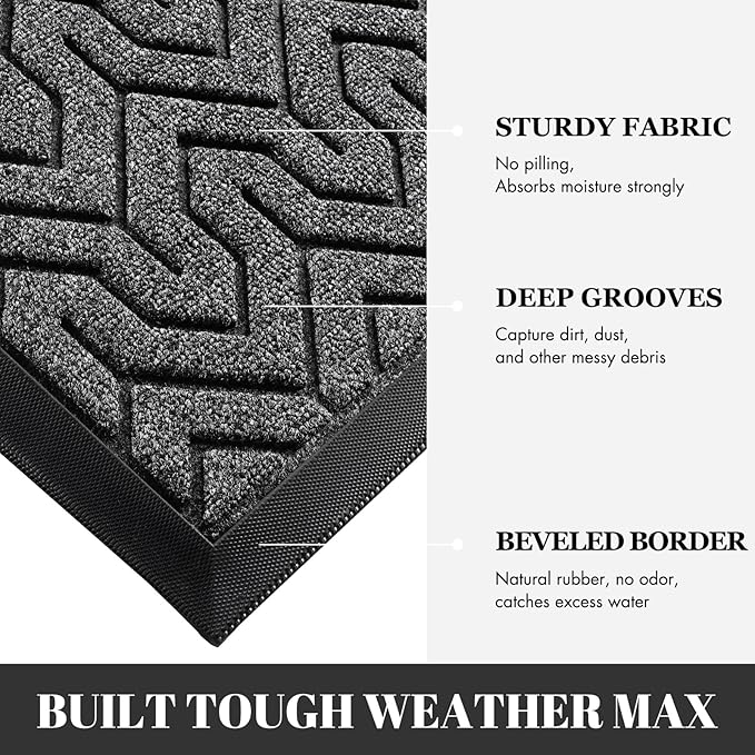 Yimobra Extra Large Door Mat Outside Entrance 60x32, Waterproof Heavy Duty Outdoor Mats for Front Door, Non Slip Rubber Entry Mat for Garage Patio, Easy Clean, Mix Grey
