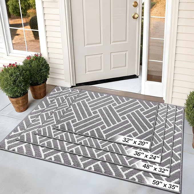 OLANLY Indoor Door Mat, 32x20 Inch, Dirt Resistant and Absorbent, Non-Slip Rubber Backing Floor Mats, Easy Clean Low-Profile Doormat for Entryway, Front Door, and Inside Entrance, Grey