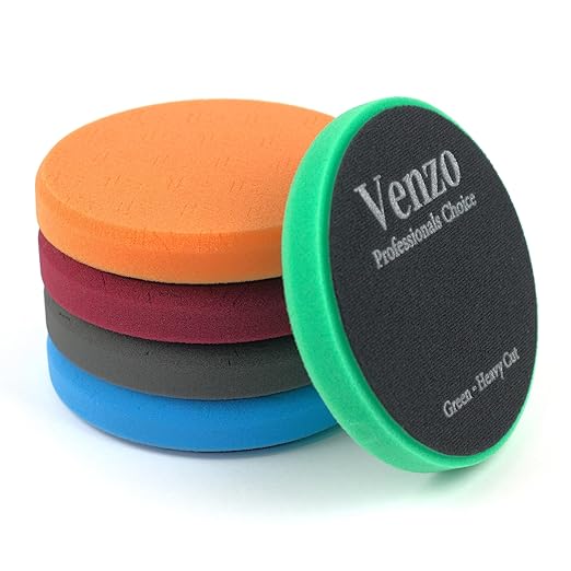 Venzo 5 Inch Buffing Polishing Pads, 5 Pcs 5.5" inch Front Side for 125mm Backing Plate, Buffing Polishing Kit, Cutting, Polishing & Waxing Pads for Car Buffer & Polisher