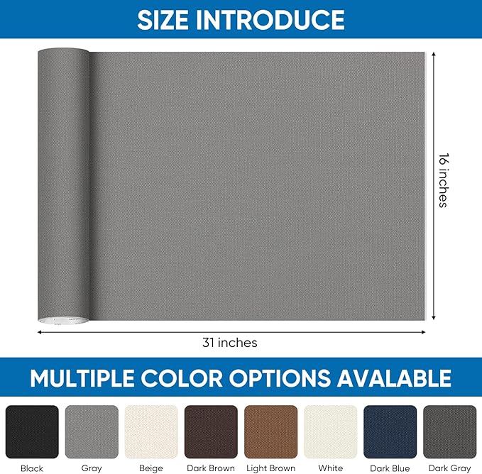 Oversized Canvas Patch 16 "x31, Self-Adhesive Waterproof Canvas Patch Set for Repairing Tents, Couch, Boat Covers, Camping Chairs, Awnings, Car Seats.（Gray）