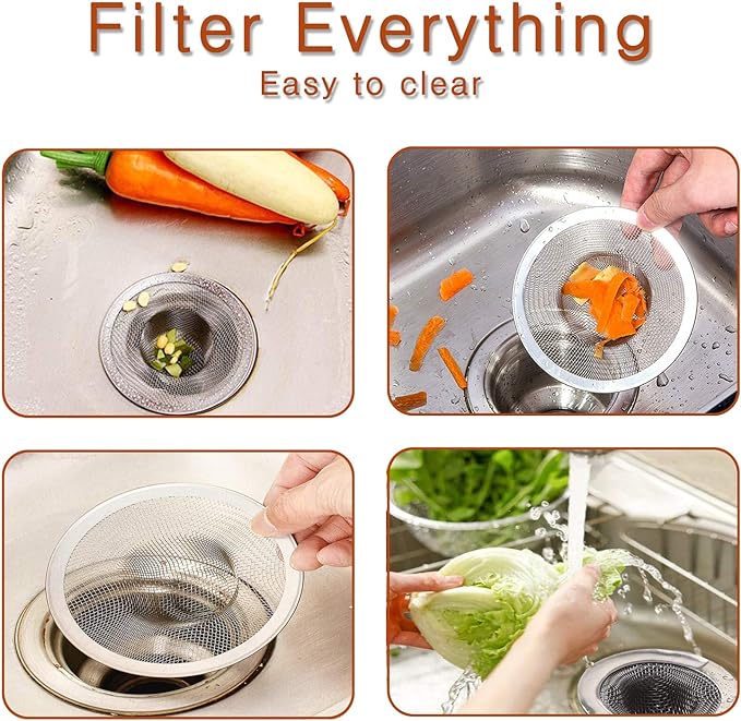 4pcs Heavy Duty Stainless Steel Kitchen Sink Strainer, 2.75" Top / 1" Mesh Metal Sink Strainer,Perfect for Kitchen Sink/Bathroom Bathtub Wash basin Floor drain balcony Drain Hole, Utility