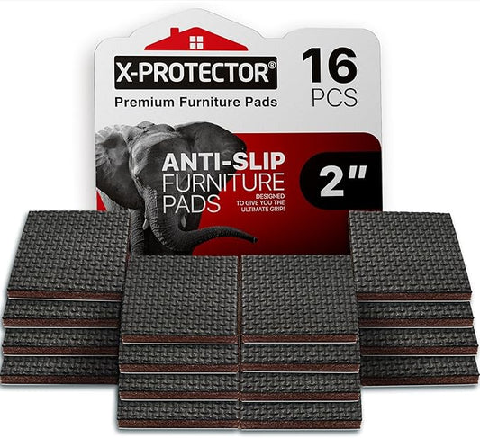 X-PROTECTOR Non Slip Furniture Pads - 16 Premium Furniture Grippers 2"! Self-Adhesive Rubber Feet Furniture Feet - Ideal Non Skid Furniture Pad Floor Protectors - Keep Furniture in Place!