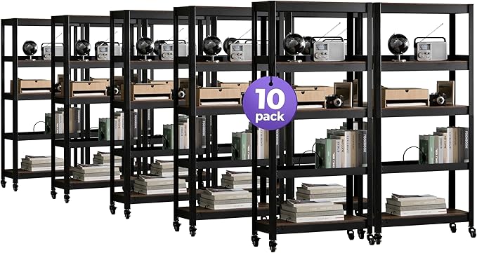 HOMEDANT House 5-Tier Metal Rolling Cart Shelf Rack Casters Heavy Duty Wheel Shelving Unit Adjustable Utility Storage Shelves Organizer Shelf Kitchen Garage 24.4" W x 16.5" D x 62.2" H 10Pack