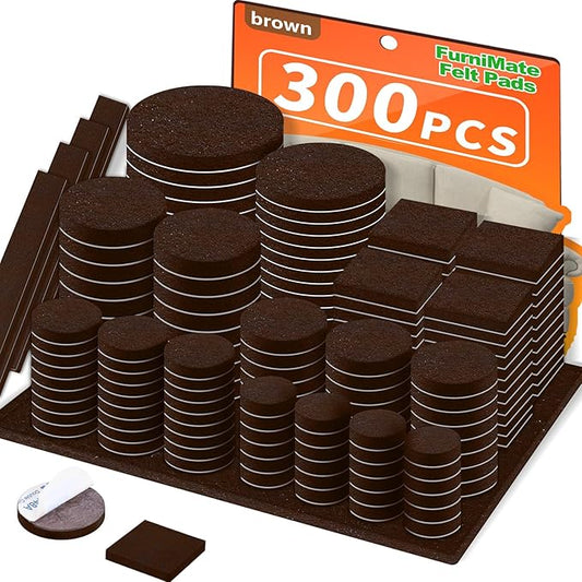 Felt Furniture Pads 300 Pieces, Furniture Pads for Hardwood Floors, Floor Protectors for Furniture Legs, Felt Pads for Furniture, Floor Savers for Furniture Brown