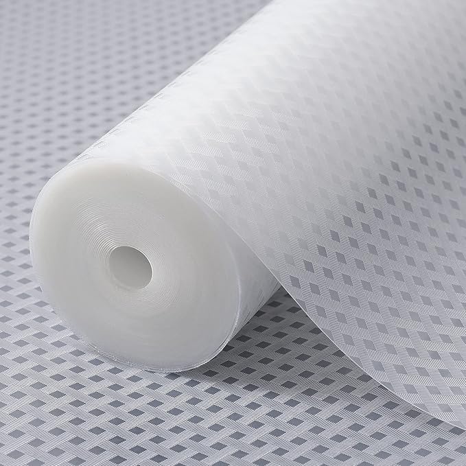 Shelf Liners for Kitchen Cabinets Refrigerator Liners Waterproof Kitchen Cupboard Liner Non-Slip Drawer Mats EVA Material Non Adhesive Fridge Liner for Shelves - Clear （11.8 x 236.2 Inches x 2 Rolls