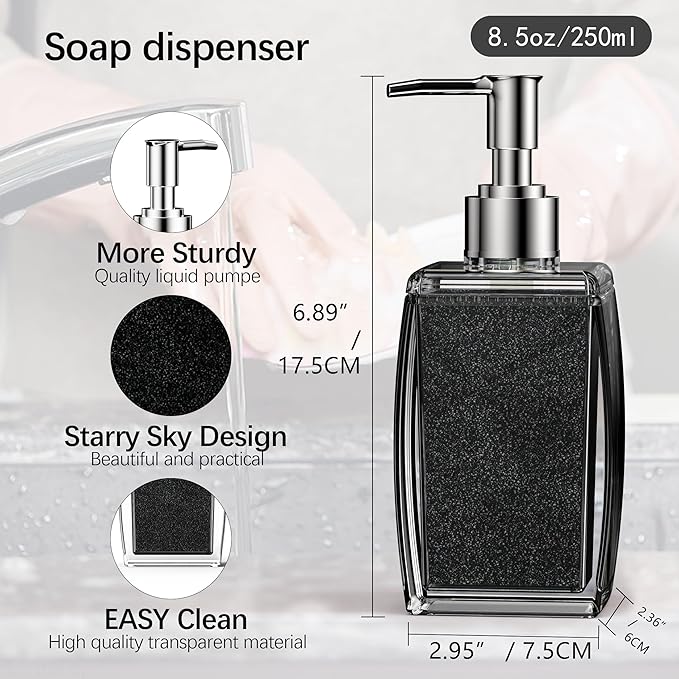 Navy Blue Soap Dispenser with Refillable Plastic Pump for Bathroom Sink or Kitchen Counter, Ideal for Hand Soap, Liquid Soap, Dish Soap, or Lotion Use