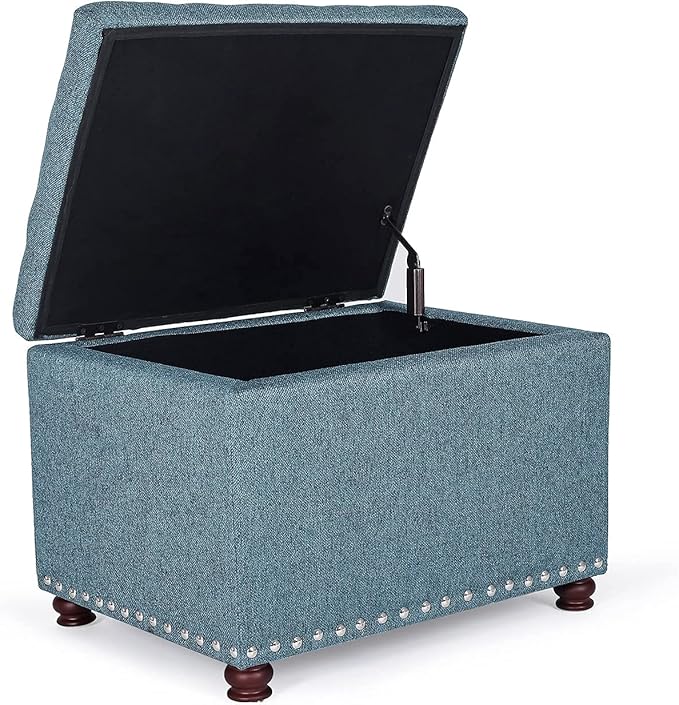 Joveco 24" Ottoman with Storage for Living Room Rectangular Fabric Tufted Bench Footrest Toy Chests for Bedroom (Cyan)