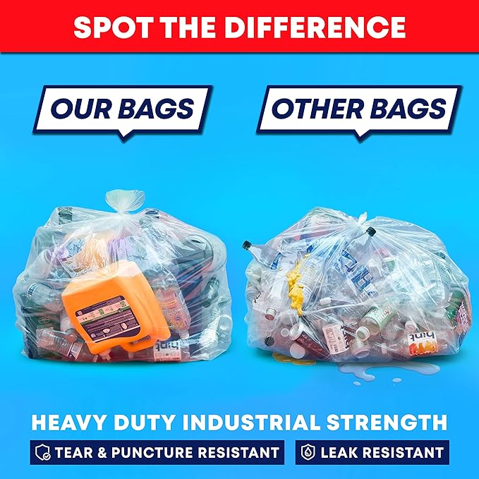 Tasker 30-33 Gallon Trash Bags Heavy Duty (Value 100/Bags w/Ties) Clear Large Plastic Recycling Garbage Bags. 30 Gal, 32 Gallon Clear Large Trash Bags