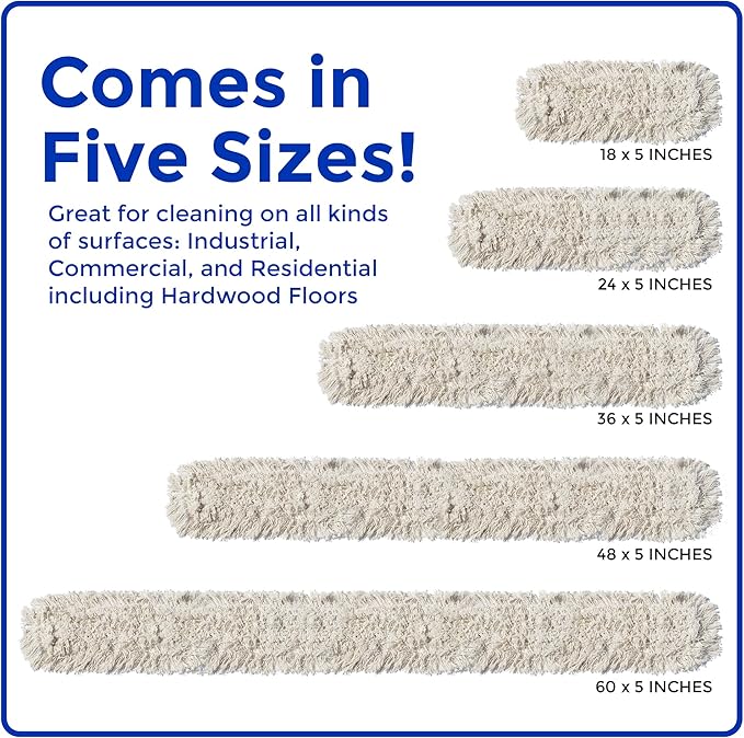 Nine Forty 24" Premium Cotton Dust Mop Kit - Heavy Duty Mop Head with Handle for Industrial, Commercial, and Residential Cleaning - Dry Floor Duster for Hardwood Surfaces - White
