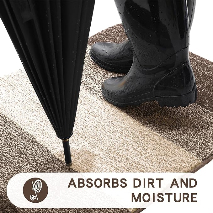 Kitinjoy Indoor Outdoor Door Mat, 71x47 Non-Slip Absorbent Dirt Trapper, Low-Profile Washable Inside Entrance Front Floor Mat, Sturdy Soft Entry Doormats for Entryway, Light Brown