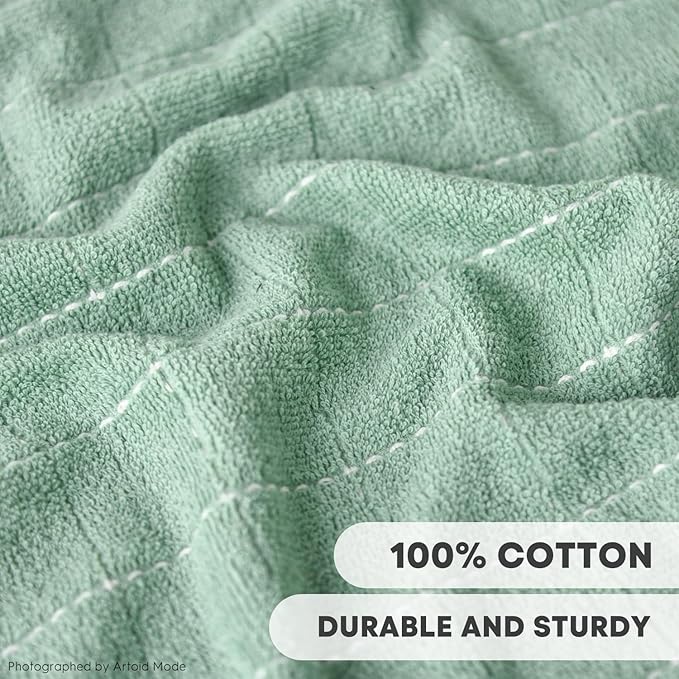 Artoid Mode Checkered Designed Cotton Light Green Terry Kitchen Dish Towels, 15x25 Inch Soft Absorbent Quick Drying Cleaning Tea Towels Set of 4
