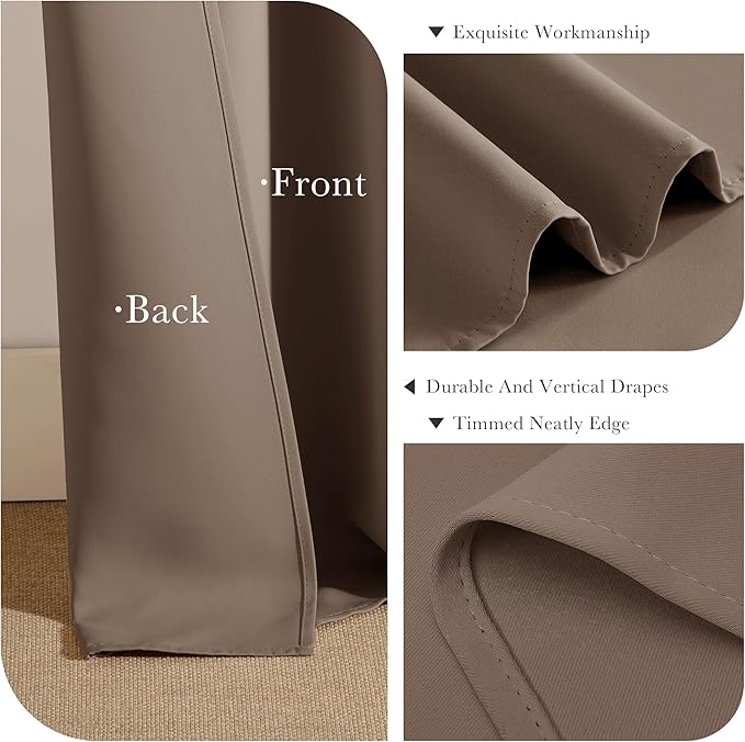 PONY DANCE Black Out Curtains for Bedroom 54 inch Length 2 Panels Set, Thermal Insulated Room Darkening Window Drapes for Living Room, Grommet Top (W34 x L54 Inch, Mocha)