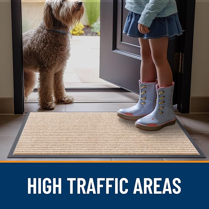 OLANLY Front Door Mat Indoor Outdoor Entrance, Waterproof Heavy Duty Doormat, Fade Resistant, Low Profile, Easy Clean Patio Porch Welcome Floor Mats for Entry, 40x32, Beige