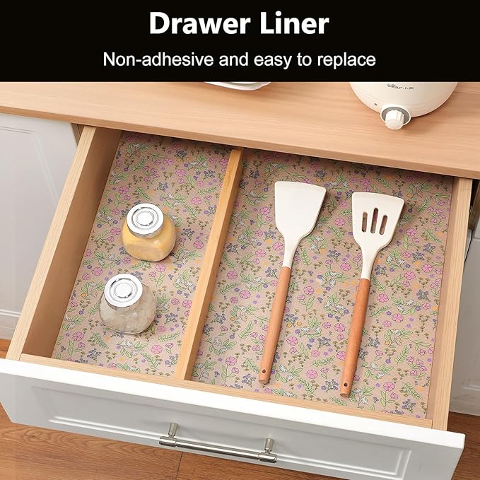INNOLITES Non-Slip Shelf Liner – Cabinet & Drawer Liner Non-Adhesive – Waterproof Oil-Proof – Durable EVA with Floral for Kitchen Cabinets Refrigerator – BPA-Free, Easy to Cut 11.8" x 360"