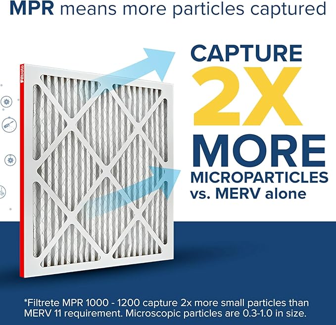 Filtrete 14x24x1 AC Furnace Air Filter, MERV 11, MPR 1000, Micro Allergen Defense, 3-Month Pleated 1-Inch Electrostatic Air Cleaning Filter, 4 Pack (Actual Size 13.81 x 23.81 x 0.81 in)