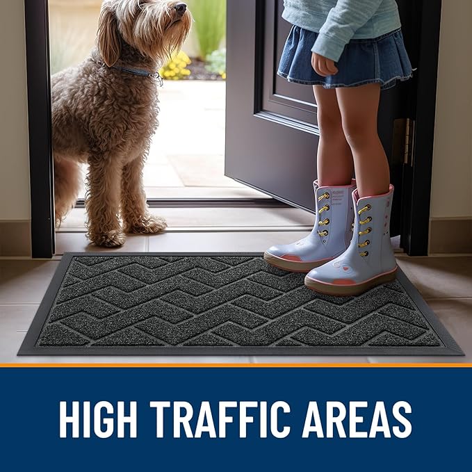 OLANLY Front Door Mat Indoor Outdoor Entrance, Waterproof All-Season, All-Weather Doormat, Sturdy Natural Rubber, Low Profile, Easy Clean Patio Porch Entryway Mat, Herringbone Brick (Black, 71x47)