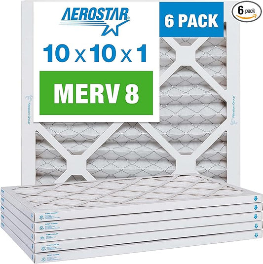 Aerostar 10x10x1 MERV 8, Pleated Air Filter, 10x10x1, Box of 6, Made in the USA