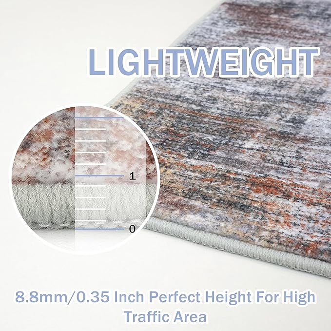 IOHOUZE Abstract Runner Rug 3x8 Ft Washable Runners for Hallways, Non Slip Kitchen Runner Printed Faux Wool Entryway Runner Indoor, Modern Abstract Floor Carpet for Hall Bedroom, Orange Grey