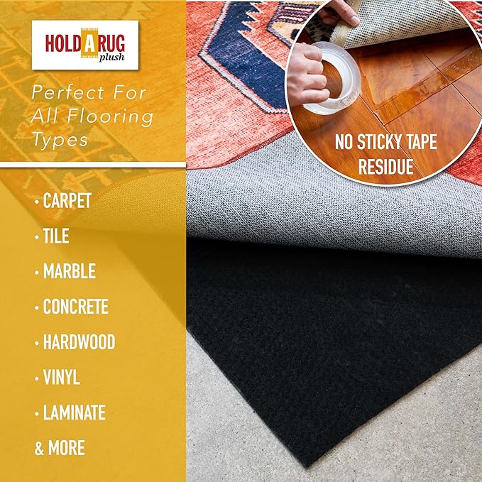 Hold-a-Rug Plush 2'6 x 11' Nonskid, Nonslip Rug Pad, Reversible Gripper, ¼ Thick, Safe for All Floors and Carpet, Keep Area Rugs Secure