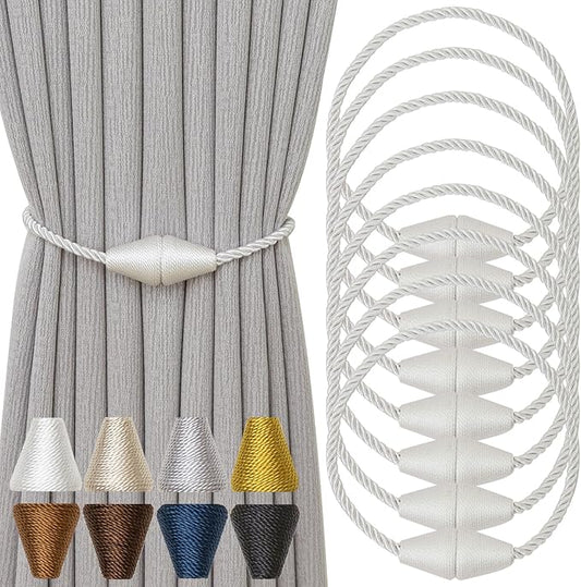 Magnetic Curtain Tiebacks 8 Pack Outdoor Rope Curtain Tie Backs Decorative Window Treatment Holdbacks for Home Decorative Curtain, White