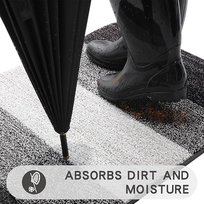 Kitinjoy Indoor Outdoor Door Mat, 36x24 Non-Slip Absorbent Dirt Trapper, Low-Profile Washable Inside Entrance Front Floor Mat, Sturdy Soft Entry Doormats for Entryway, Grey
