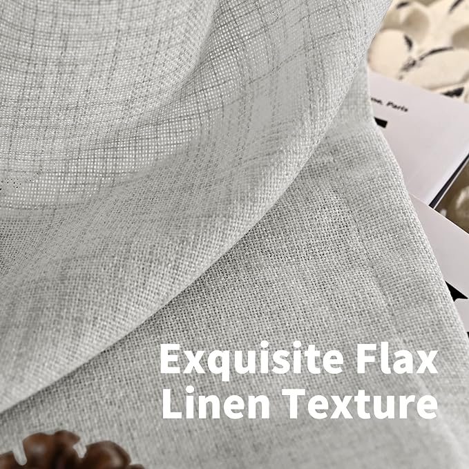 YoungsTex Light Grey Linen Semi Sheer Curtains for Living Room 2 Panels, Textured Light Filtering Drapes with Rod Pocket Back Tab Window Treatments for Dining Bedroom, 52 X 72 Inch