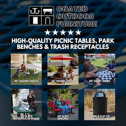 COATEDOUTDOORFURNITURE RFT-P-TXTRED Heavy Duty Round Trash Receptacle with Flat Top, Liner Included, 32 Gallon, Textured Red, Made in America