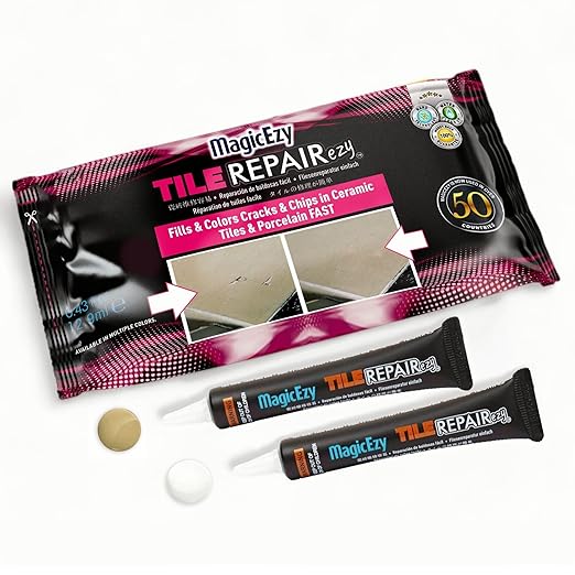 MagicEzy Tile RepairEzy Tile Repair Kit (Honey Beige/White) - Crack and Chip Repair for Floor and Wall Tiles Fast - Porcelain and Ceramic Tile Repair Kit
