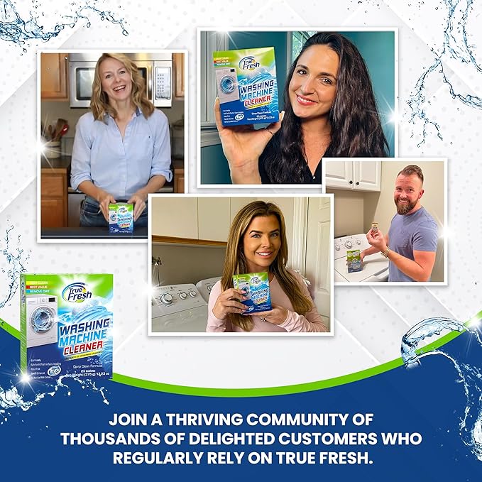 True Fresh Washing Machine Cleaner Tablets – 25-Pack Deep Cleaning for Front Loader, Top Load & HE Washers – Helps Remove Odor-Causing Residues, Pet Hair & Hard Water Buildup – Septic Safe
