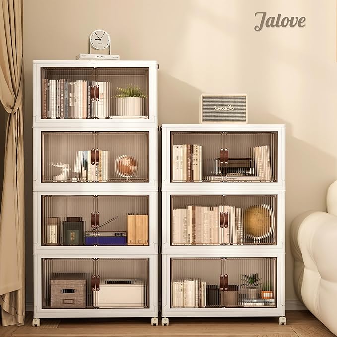 Jalove 90Gal Large Storage Bins with lids, 360QT Plastic Stackable Storage Containers with Wheels, Collapsible Closet Organizer and Storage Drawers,Clothes Organization for Cabinet Home, 3Pack White