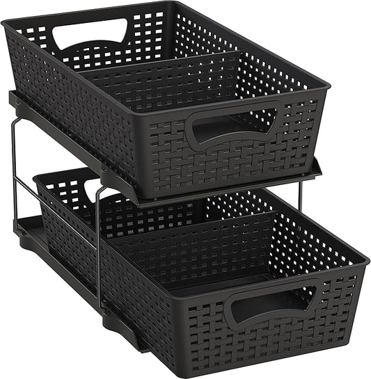 Simple Houseware 2 Tier Bathroom Organizer Tray Pull-Out Sliding Drawer/Under-Sink Storage, Black