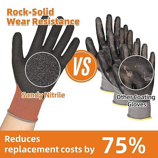Schwer 12 Pairs Safety Work Gloves with Sandy Nitrile Coating LT5626, Max Abrasion Resistance Heavy Duty Gloves with Grip for Men Women, Ideal for General Use, Mechanic, Construction, Gardening, XL