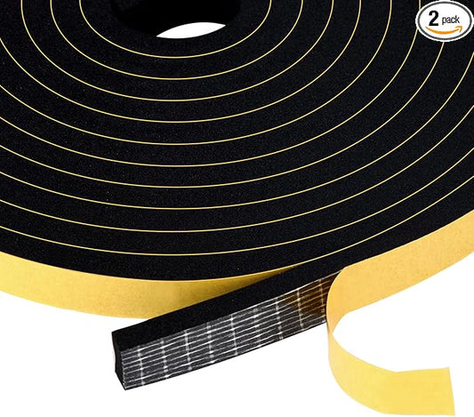 Weather Stripping Door Seal Strips 1/2 in x 1/4 in, Strong Adhesive Foam Insulation Tapes, Soundproof Weatherstrips for Windows Sliding Doors, 2 Rolls Total 52Ft