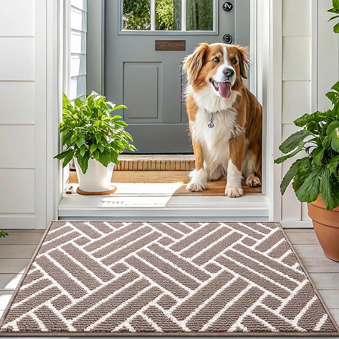 OLANLY Indoor Door Mat, 36x24 Inch, Dirt Resistant and Absorbent, Non-Slip Rubber Backing Floor Mats, Easy Clean Low-Profile Doormat for Entryway, Front Door, and Inside Entrance, Brown