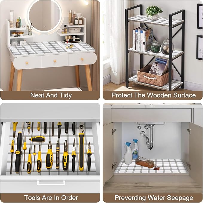 OcePor Non-Adhesive Drawer and Shelf Liner 17.5IN x 20FT，Non Slip Cabinet and Cupboard Liner, Kitchen Cabinet Liners for Shelves, Waterproof Drawer Shelf Liners for Cabinets/Bathroom Cupboard,Stripe