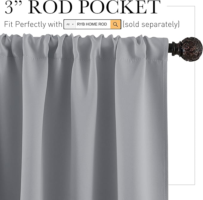RYB HOME Blackout Curtains for Living Room Thermal Insulated Privacy Solar Drapes for Kids Bedroom Cafe Bathroom, 42 inch Width x 54 inch Length, Silver Grey, 2 Panels